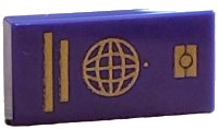 LEGO part Tile 1 x 2 with Passport with Gold Wire Frame Globe and Lines Pattern 3069pb1324