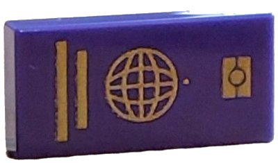 LEGO part Tile 1 x 2 with Passport with Gold Wire Frame Globe and Lines Pattern (3069pb1324)