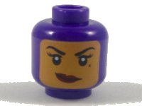 LEGO part Minifigure, Head Female Balaclava with Medium Nougat Face, Black Eyebrows, Eyelashes, Beauty Mark, Dark Red Lips, Smirk Pattern 3626pb1982