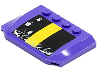 LEGO onderdeel Wedge 4 x 6 x 2/3 Triple Curved with Yellow Stripe on Black Background with Damage Pattern (Sticker) - Set 5982 (52031pb012)