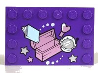LEGO part Tile, Modified 4 x 6 with Studs on Edges with Treasure Chest, Space Helmet, and Book Pattern 6180pb116