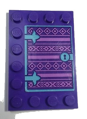 LEGO part Tile, Modified 4 x 6 with Studs on Edges with Book Cover and Keyhole Pattern (Sticker) - Set 41169 (6180pb124)