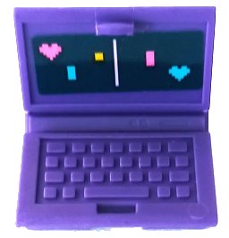 LEGO onderdeel Minifigure, Utensil Computer Laptop with Pong Video Game Screen, Dark Pink and Medium Azure Hearts and Rectangles, Yellow Square and White Line Pattern (Sticker) - Set 41450 (62698pb23)