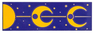 LEGO onderdeel Tile 2 x 6 with Bright Light Orange Half Moon, Crescent Moons, Line, Dots and Stars Pattern (69729pb142)