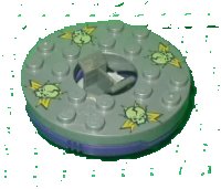 LEGO part Turntable 6 x 6 x 1 1/3 Round Base with Flat Silver Top and Glow In Dark Skulls on Yellow Pattern (Ninjago Spinner) 92549c07pb01