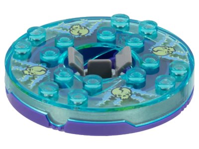 LEGO onderdeel Turntable 6 x 6 x 1 1/3 Round Base with Trans-Light Blue Top and Glow In Dark Skulls on Medium Blue Pattern (Ninjago Spinner) (92549c08pb01)