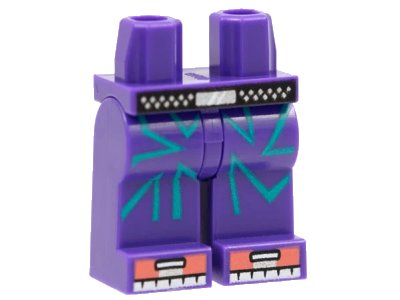LEGO onderdeel Hips and Legs with Black Belt with Silver Dots, Dark Turquoise Angled Lines, Coral Toes Pattern (970c00pb1227)