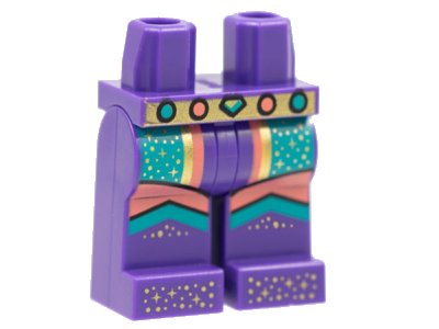 LEGO onderdeel Hips and Legs with Gold Belt, Coral and Dark Turquoise Studs, Gold Stars, Dark Turquoise Chevrons Pattern (970c00pb1234)