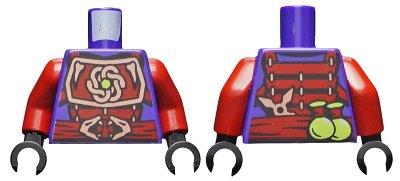LEGO onderdeel Torso Ninjago Copper and Dark Red Samurai Armor, Snake Heads Belt Buckle and Shuriken and Vials on Reverse Pattern / Dark Red Arms / Black Hands (973pb1976c01)
