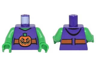 LEGO onderdeel Torso Vest with Dark Orange Belt and Orange Pumpkin Jack-o-Lantern Buckle Pattern / Bright Green Arms / Bright Green Hands (973pb2281c01)
