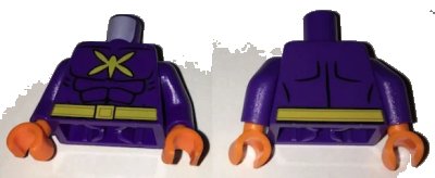 LEGO onderdeel Torso Batman Muscles Outline with Yellow Killer Moth Logo and Belt Pattern / Dark Purple Arms / Orange Hands (973pb2410c01)