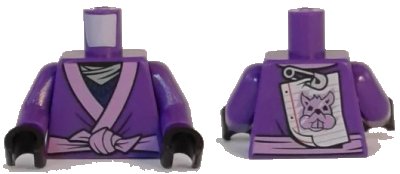 LEGO onderdeel Torso Ninjago Robe with Medium Lavender Trim and Animal Drawing Pinned to Back Pattern / Dark Purple Arms / Black Hands (973pb2491c01)