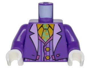 LEGO onderdeel Torso Batman Suit with Lavender Lapels, Striped Vest, Bright Light Orange Shirt and Bright Green Tie Pattern (Joker) / Dark Purple Arms / White Hands (973pb2598c01)