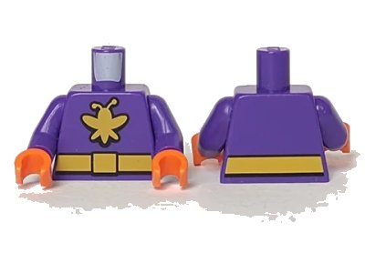 LEGO onderdeel Torso Batman Yellow Killer Moth Logo and Belt Pattern / Dark Purple Arms / Orange Hands (973pb2678c01)