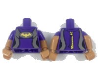 LEGO onderdeel Torso Female Wetsuit, Flat Silver Sides, Yellow Bat Pattern / Medium Nougat Arms with Molded Dark Purple Short Sleeves Pattern / Medium Nougat Hands 973pb2943c01
