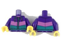 LEGO part Torso Jacket with Medium Dark Pink and Dark Turquose Panels, Dark Turquoise Zipper and Hood Pulls Pattern / Dark Purple Arms / Yellow Hands 973pb3163c01