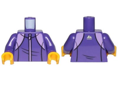 LEGO onderdeel Torso Tracksuit with Medium Lavender Zipper and White Mountain Logo on Back Pattern / Dark Purple Arms / Yellow Hands (973pb3546c01)