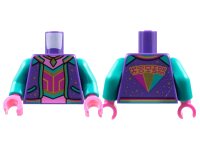 LEGO onderdeel Torso Jacket with Gold Sparkles, Dark Pink Neck and Midriff, Gold Necklace, Magenta Halter Pattern / Dark Turquoise Arms / Dark Pink Hands 973pb4309c01