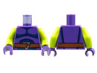 LEGO part Torso Black Muscle Contours, Dark Blue Highlights, Reddish Brown Belt with Silver Letter G Buckle Pattern / Lime Arms / Dark Purple Hands 973pb4590c01