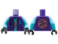 LEGO part Torso Jacket with Medium Azure Name Badge Ninjago Logogram 'LN', Coral Stylized Wu on Back Pattern / Medium Azure Arms / Black Hands 973pb4766c01