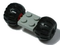 LEGO part Plate, Modified 2 x 2 with Red Wheels with 2 Black Wheel Full Rubber Balloon with Axle Hole (122c01 / 4288) 122c01assy4
