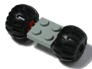 LEGO onderdeel Plate, Modified 2 x 2 with Red Wheels with 2 Black Wheel Full Rubber Balloon with Axle Hole (122c01 / 4288) (122c01assy4)
