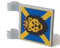 LEGO part Flag 2 x 2 Square with Lion Head on Blue and Yellow 'X' Pattern 2335px10