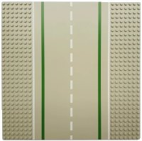 LEGO part Baseplate, Road 32 x 32 7-Stud Straight with Road with Green Lines and White Sidelines Pattern 2358pb04