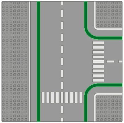 LEGO onderdeel Baseplate, Road 32 x 32 7-Stud T Intersection with Crosswalks Pattern (2360p01)