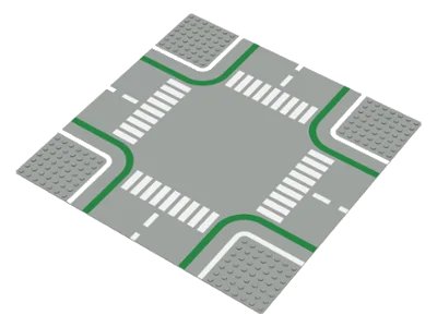 LEGO onderdeel Baseplate, Road 32 x 32 7-Stud Crossroads with Road and Crosswalks Pattern (2361p01)