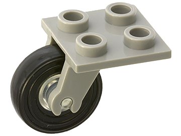 LEGO onderdeel Plate, Modified 2 x 2 Thin with Plane Single Wheel Holder and Trans-Clear Wheel with Black Tire 14mm D. x 4mm Smooth Small Single (2415 / 3464c01) (2415c01)