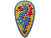 LEGO onderdeel Minifigure, Shield Ovoid with Blue and Red Dragon on Yellow Background Pattern 2586p4c