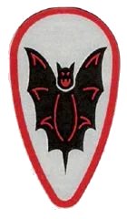 LEGO onderdeel Minifigure, Shield Ovoid with Black and Red Bat on Silver Background Pattern 2586p4f