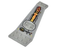 LEGO part Wing Plate Bi-level 8 x 4 and 2 x 3 1/3 Up with Silver/Orange/Black UFO Pattern 30118pb01