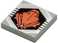 LEGO part Tile 2 x 2 with Black and Orange UFO Logo Pattern 3068pb0047