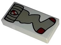LEGO part Tile 1 x 2 with HP Dark Gray Sock with Gryffindor Crest and Dark Red Heel and Toe Pattern 3069pb0007