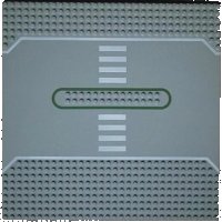 LEGO part Baseplate, Road 32 x 32 Service Station with White & Green Lines and Crosswalk Pattern 309px2