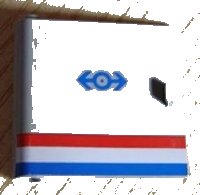LEGO part Door 1 x 5 x 4 Left with Red/White/Blue Stripe and Train Logo Pattern 3195px1