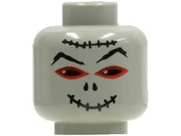LEGO part Minifigure, Head Alien Mummy with Black and Red Eyes, Eyebrows, Nose Holes, Stitched Smile Mouth and Forehead Scar Pattern 3626pa2