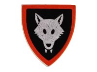 LEGO part Minifigure, Shield Triangular  with Wolfpack Red Border around Black Background Pattern 3846p44b
