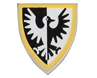 LEGO part Minifigure, Shield Triangular  with Black and White Falcon with Yellow Border Pattern (3846p46)