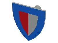 LEGO onderdeel Minifigure, Shield Triangular  with Red and Gray Halves and Blue Border Pattern 3846p47