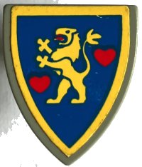 LEGO part Minifigure, Shield Triangular  with Lion Standing Yellow, and 2 Red Hearts Pattern (Sticker) - Set 1592 3846pb001
