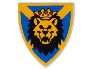 LEGO onderdeel Minifigure, Shield Triangular  with Lion Head, Blue and Yellow Pattern (3846px5)