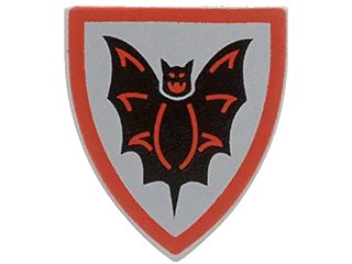LEGO onderdeel Minifigure, Shield Triangular  with Black Bat on Silver Background Pattern (3846px7)