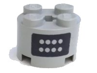 LEGO onderdeel Brick, Round 2 x 2 with Axle Hole with Buttons on Black Panel Pattern on Both Sides 3941p01