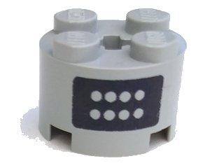 LEGO onderdeel Brick, Round 2 x 2 with Axle Hole with Buttons on Black Panel Pattern on Both Sides (3941p01)