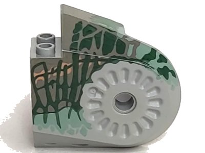 LEGO onderdeel Dinosaur Body Quarter with Pin Holes with Dark Gray, Dark Green, Medium Orange, and Sand Green Markings Streaked Pattern (40373pb01)