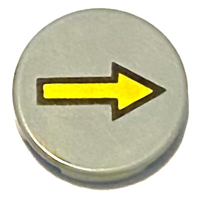 LEGO onderdeel Tile, Round 2 x 2 with Yellow Arrow with Black Border Pattern (4150p04)