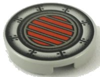 LEGO onderdeel Tile, Round 2 x 2 with Yellow and Black Vent Lines in Red Circle and Plates with Rivets Pattern (SW Podracer) 4150ps1